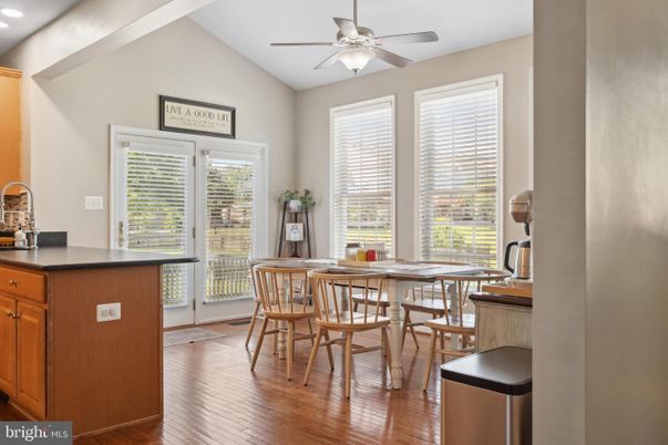 Dining room, Interior, Recessed Lighting, Wood Texture Flooring