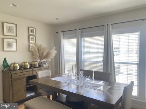 Dining room, Interior, Recessed Lighting, Wood Texture Flooring