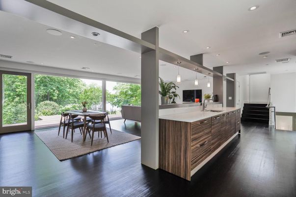 Dining room, Interior, Pendant Lights, Recessed Lighting, Wood Texture Flooring