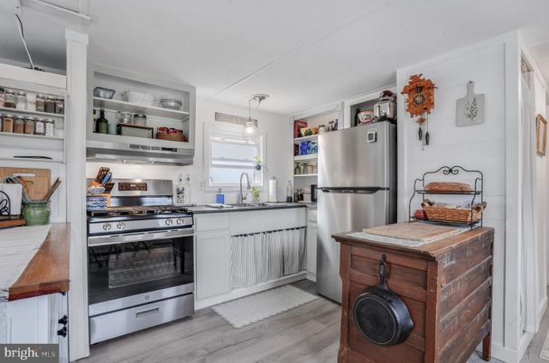 Interior, Kitchen, Pendant Lights, Stainless Steel Appliances, Wood Texture Flooring