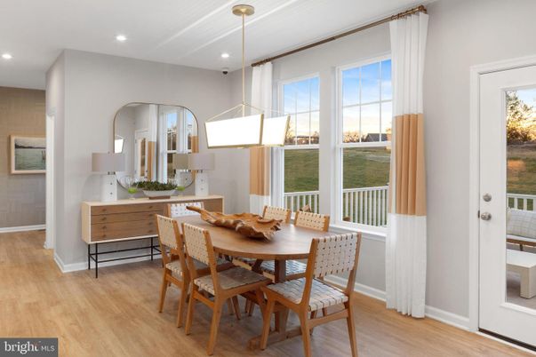 Dining room, Interior, Pendant Lights, Recessed Lighting, Wood Texture Flooring