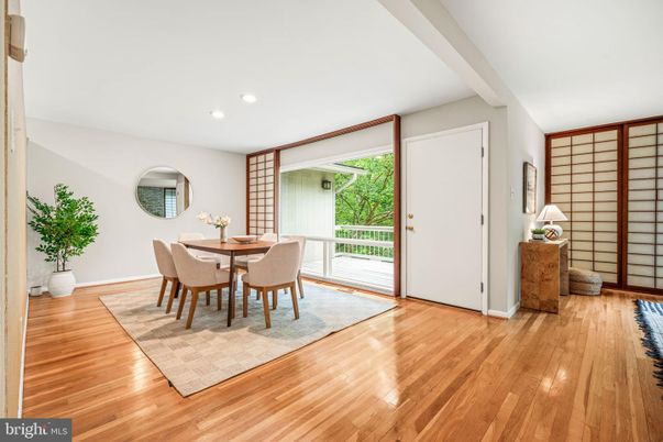 Dining room, Interior, Recessed Lighting, Wood Texture Flooring