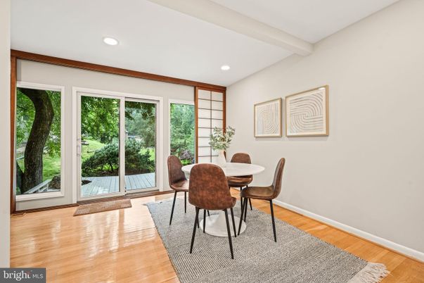 Dining room, Interior, Recessed Lighting, Wood Texture Flooring
