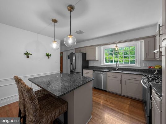 Interior, Kitchen, Pendant Lights, Stainless Steel Appliances, Wood Texture Flooring