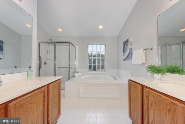Bathroom, Dual Sink Vanities, Glass Shower, Interior, Recessed Lighting