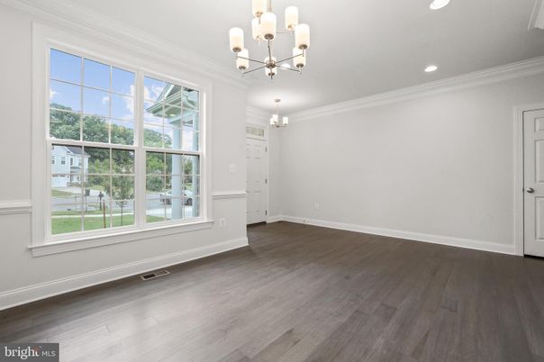 Chandelier, Empty room, Interior, Recessed Lighting, Wood Texture Flooring
