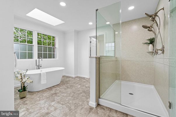 Bathroom, Free Standing Baths, Glass Shower, Interior, Recessed Lighting