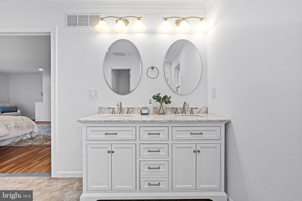 Bathroom, Bedroom, Dual Sink Vanities, Interior, Wood Texture Flooring