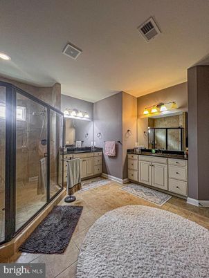 Bathroom, Dual Sink Vanities, Glass Shower, Interior, Recessed Lighting