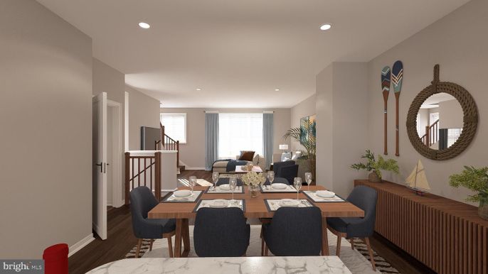 Dining room, Interior, Recessed Lighting, Wood Texture Flooring
