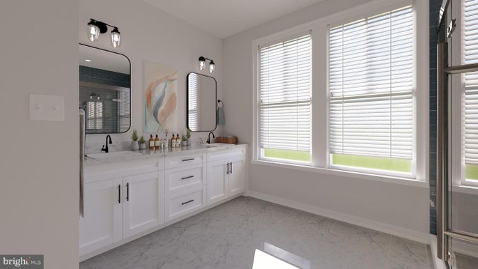 Bathroom, Dual Sink Vanities, Glass Shower, Interior, Marble