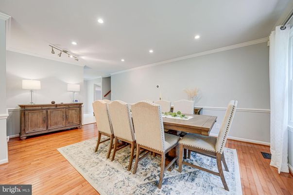 Dining room, Interior, Recessed Lighting, Wood Texture Flooring