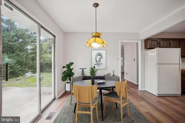 Dining room, Interior, Kitchen, Pendant Lights, Wood Texture Flooring