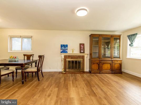 Dining room, Fireplace, Interior, Wood Texture Flooring