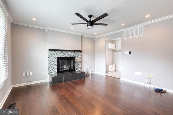 Empty room, Fireplace, Interior, Recessed Lighting, Wood Texture Flooring