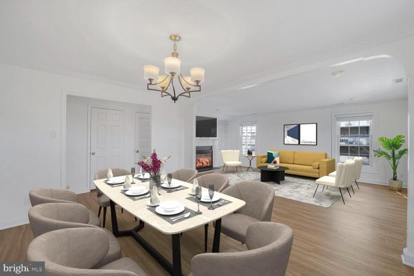 Chandelier, Dining room, Fireplace, Interior, Living room, Wood Texture Flooring
