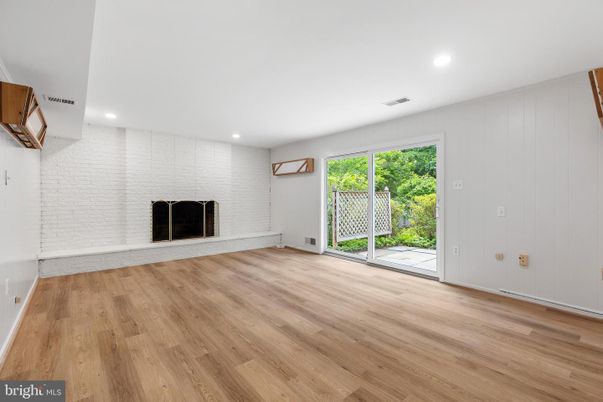 Empty room, Fireplace, Interior, Recessed Lighting, Wood Texture Flooring
