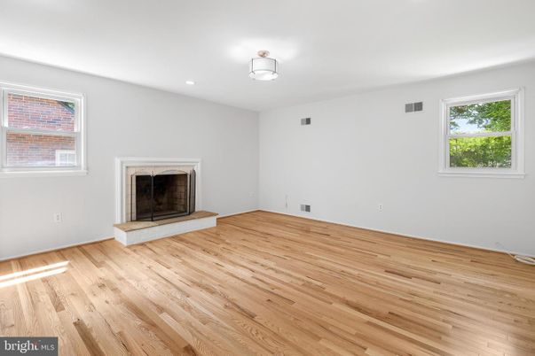 Empty room, Fireplace, Interior, Recessed Lighting, Wood Texture Flooring