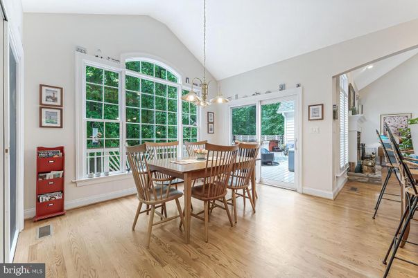 Dining room, Interior, Pendant Lights, Wood Texture Flooring