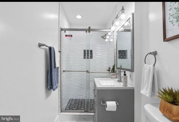 Bathroom, Glass Shower, Interior, Recessed Lighting