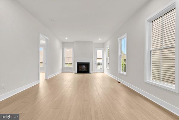 Empty room, Fireplace, Interior, Recessed Lighting, Wood Texture Flooring