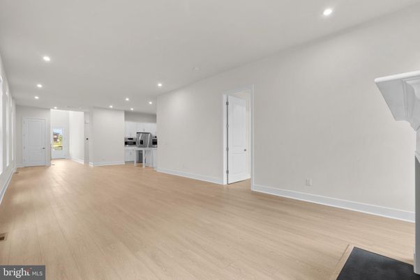 Empty room, Interior, Kitchen, Recessed Lighting, Wood Texture Flooring