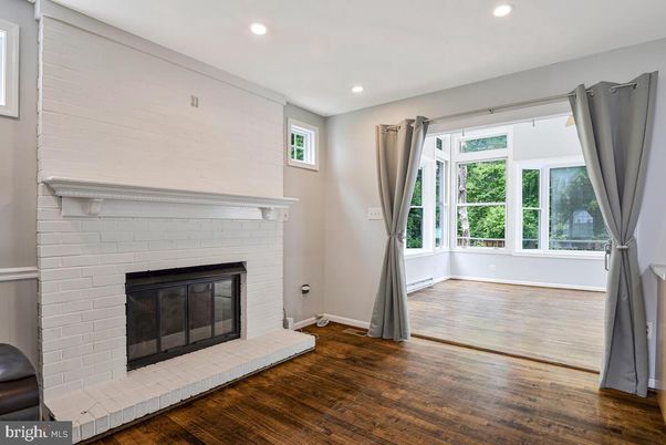 Empty room, Fireplace, Interior, Recessed Lighting, Wood Texture Flooring