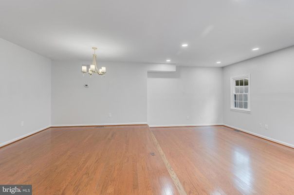 Chandelier, Empty room, Interior, Recessed Lighting, Wood Texture Flooring
