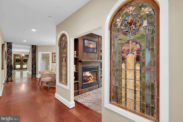 Fireplace, Interior, Recessed Lighting, Wood Texture Flooring
