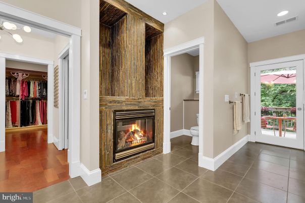 Fireplace, Interior, Recessed Lighting, Wood Texture Flooring
