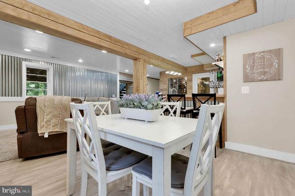 Dining room, Interior, Recessed Lighting, Wood Texture Flooring