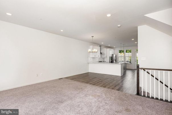 Chandelier, Empty room, Interior, Kitchen, Pendant Lights, Recessed Lighting, Wood Texture Flooring