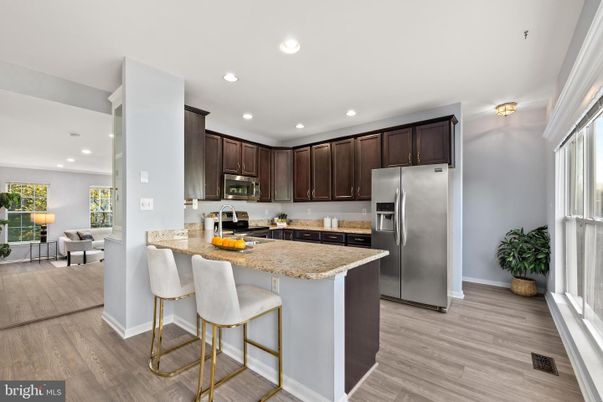 Interior, Kitchen, Living room, Recessed Lighting, Stainless Steel Appliances, Wood Texture Flooring