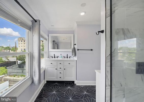 Bathroom, Interior, Marble Walls, Recessed Lighting