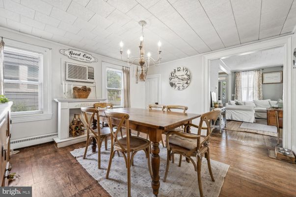 Chandelier, Dining room, Fireplace, Interior, Living room, Wood Texture Flooring