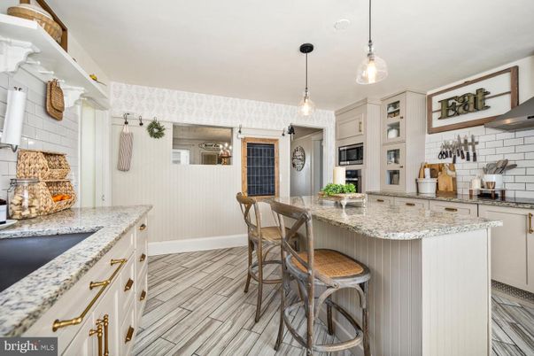 Interior, Kitchen, Pendant Lights, Stainless Steel Appliances, Wood Texture Flooring