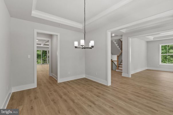 Chandelier, Empty room, Interior, Pendant Lights, Recessed Lighting, Wood Texture Flooring