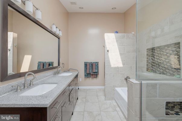 Bathroom, Dual Sink Vanities, Glass Shower, Interior, Marble