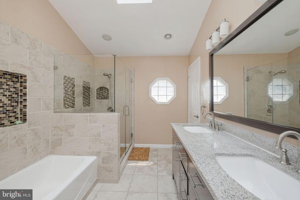 Bathroom, Dual Sink Vanities, Glass Shower, Interior, Recessed Lighting