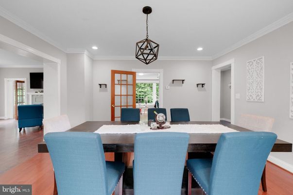 Dining room, Interior, Pendant Lights, Recessed Lighting, Wood Texture Flooring