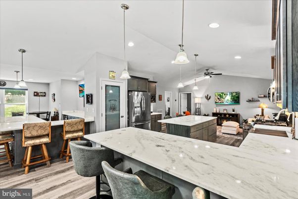Interior, Kitchen, Pendant Lights, Recessed Lighting, Wood Texture Flooring