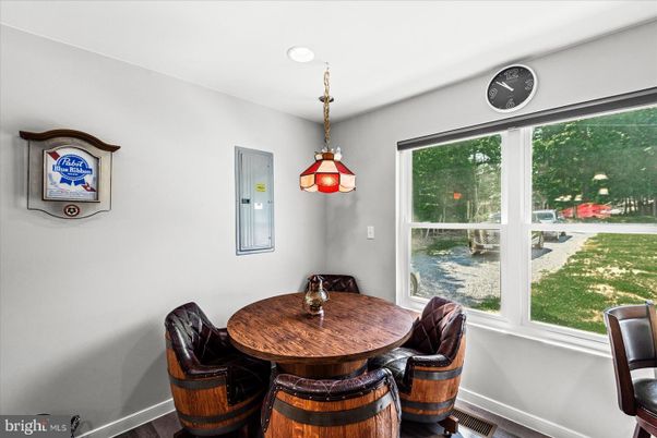 Dining room, Interior, Pendant Lights, Wood Texture Flooring