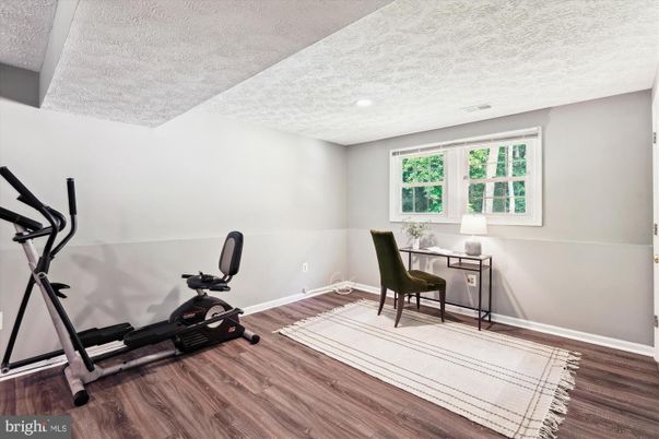Fitness Equipment, Home Office, Interior, Recessed Lighting, Wood Texture Flooring