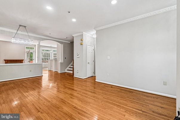 Chandelier, Empty room, Interior, Recessed Lighting, Wood Texture Flooring