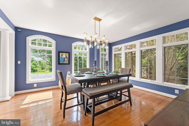 Dining room, Interior, Pendant Lights, Wood Texture Flooring