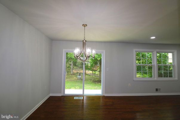 Chandelier, Empty room, Interior, Recessed Lighting, Wood Texture Flooring