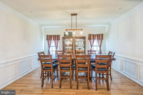 Dining room, Interior, Pendant Lights, Wood Texture Flooring