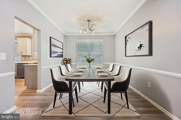 Dining room, Interior, Pendant Lights, Wood Texture Flooring