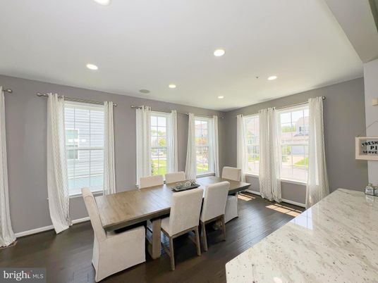 Dining room, Interior, Recessed Lighting, Wood Texture Flooring