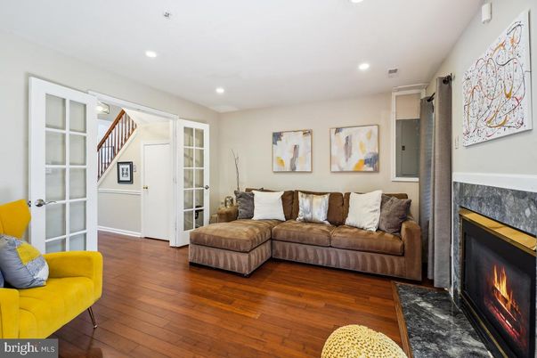 Fireplace, Interior, Recessed Lighting, Wood Texture Flooring